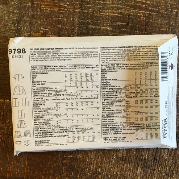 Simplicity Sewing Pattern 9798 Design Your Own Cheerleader Outfit Girls UNCUT - Picture 2 of 2